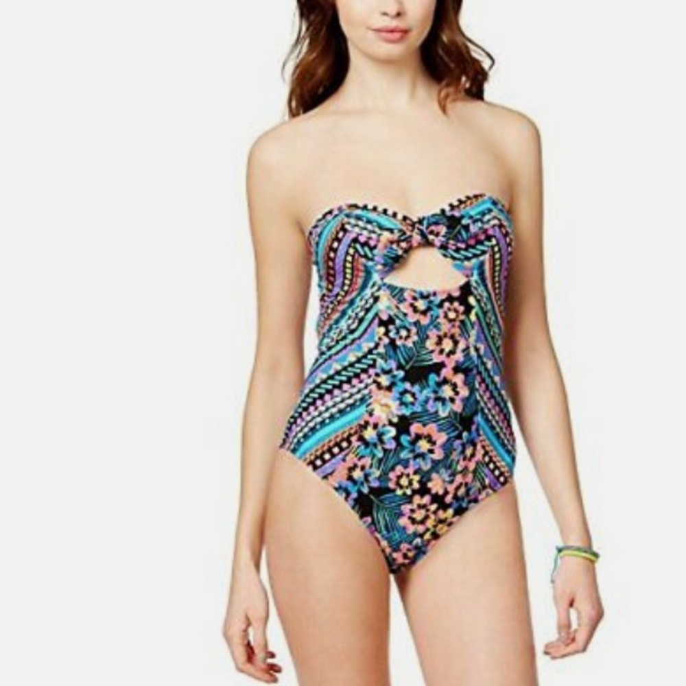 Bikini Nation Strapless Multi Printed‎ Bandeau One-Piece Swimsuit, Size S, NWT